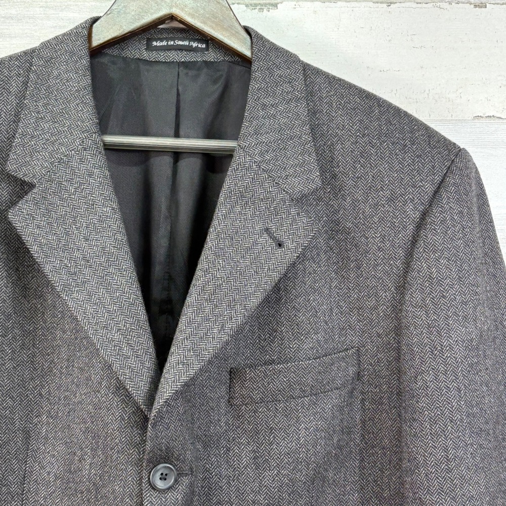 Fenzia Mens Grey Herringbone Wool‎ Blazer Jacket 42L 3-Button Tweed Professor